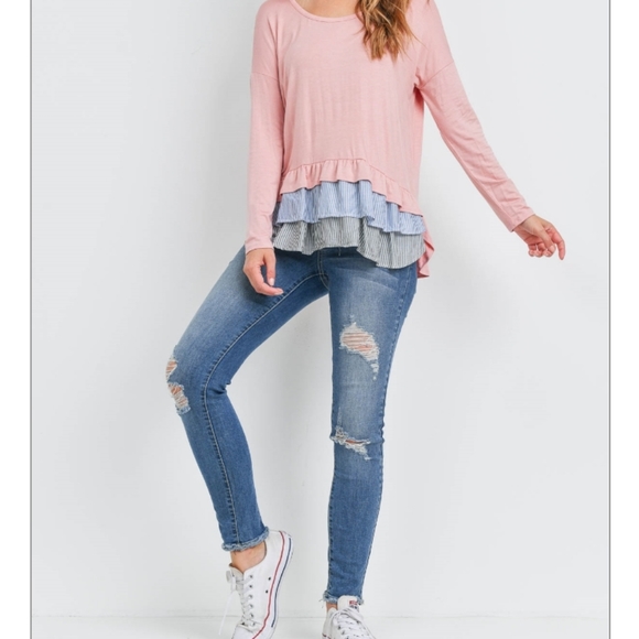 Mauve Long Sleeve Ruffled Hem Top - Picture 2 of 8